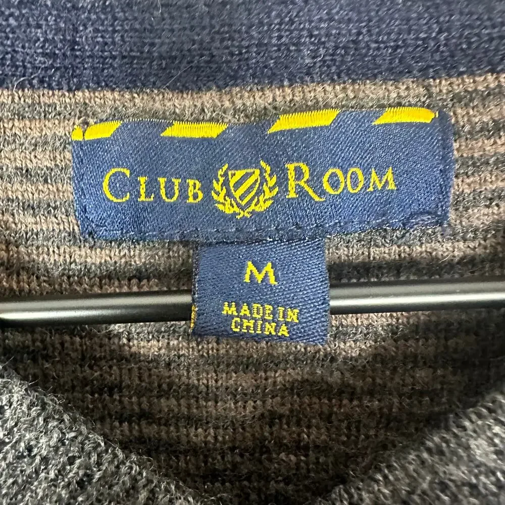 Club Room Mens V-Neck Merino Wool Blend Long Sleeve Dark Grey Sweater Medium